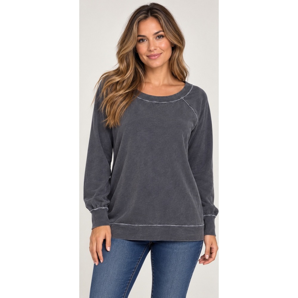 We The Free Free People Charcoal Grey Mineral Wash Oversized Sweatshirt Large